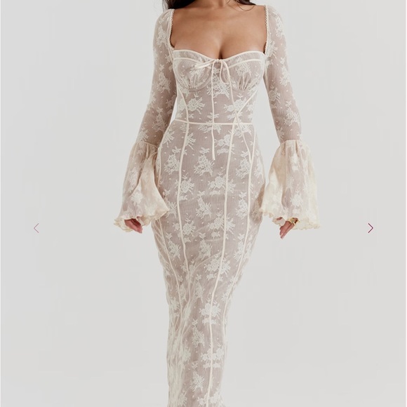 House of CB Cream Floral Long Sleeve Dress House of CB Cream Floral Long Sleeve Dress